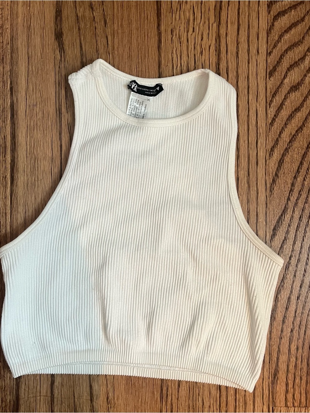 Zara Ribbed High Neck Crop Tank - White
